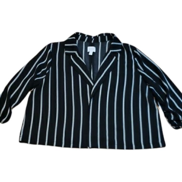 Nordstrom  Open Front unlined jacket blazer, black stripes, Lg - Picture 1 of 6